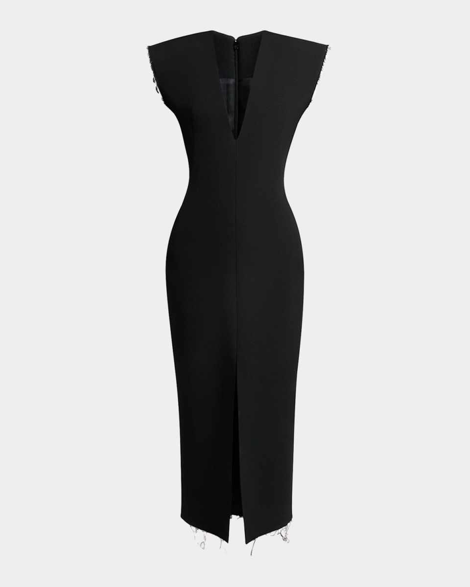 Raw-Edge Structured Sleeveless Midi Dress